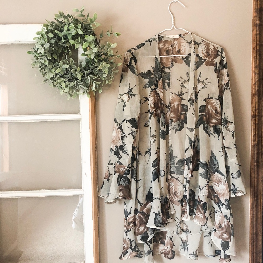Vibrant floral sheer kimono
